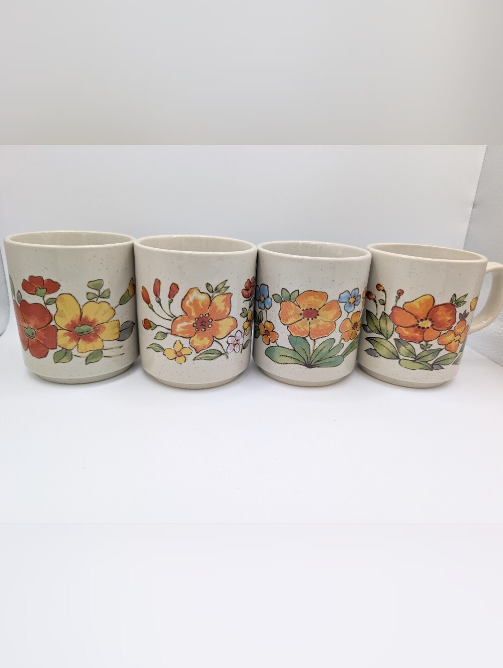Vintage Stoneware Mugs Floral Made In Japan Lot Of 4 60s 70s